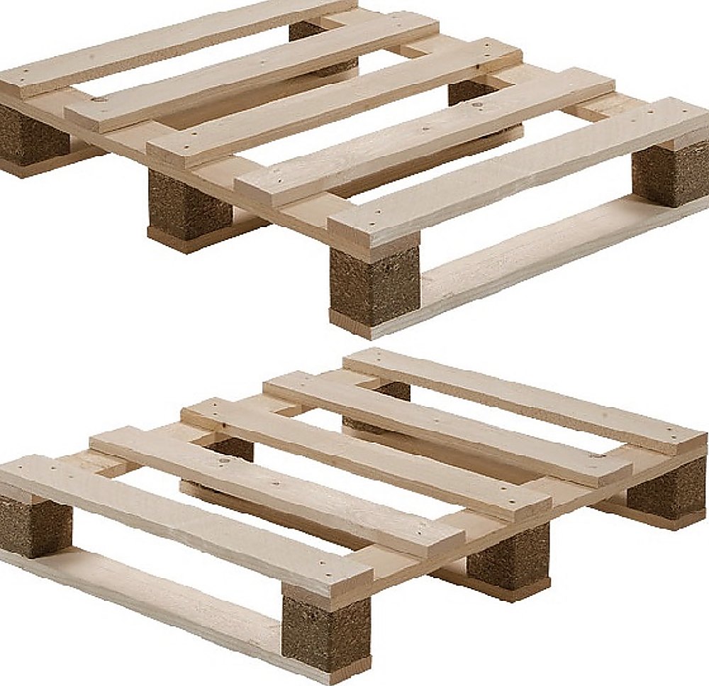 Twee displaypallets 60×80 met houtvezel klossen